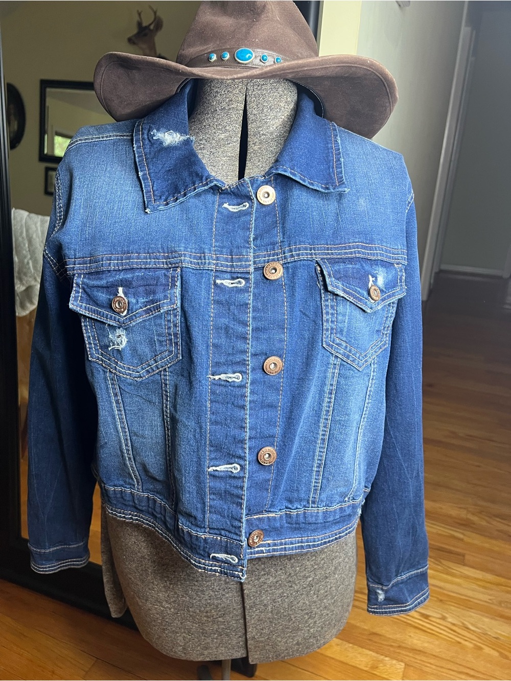 Amethyst Jeans Distressed Stretch Denim Jacket Blue Size 1X